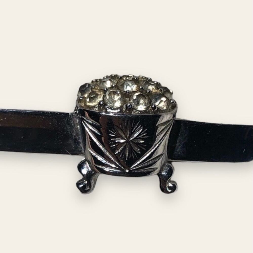 Mens Pot of Gold Bling Silver Tone Tie Bar Clip On